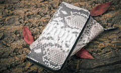 Handmade Leather Mens Clutch Wallet Cool Boa Skin Wallet Long Zipper Wallets for Men - imessengerbags