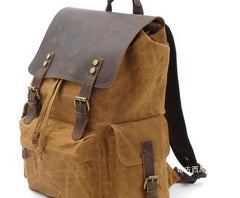 Khaki Waxed Canvas School Backpack Waxed Canvas Travel Backpack Waxed Canvas College Backpack 