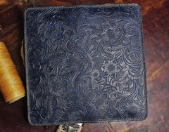 Handmade Leather Floral Mens Cool Travel Long Wallet Card Holder Card Slim Clutch Wallets for Men - imessengerbags