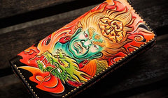 Handmade Leather Men Tooled Acalanatha Cool Leather Wallet Long Phone Clutch Wallets for Men - imessengerbags