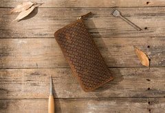 Cool Leather Mens Braided Long Zipper Clutch Wallet Long Wallet for Men - imessengerbags