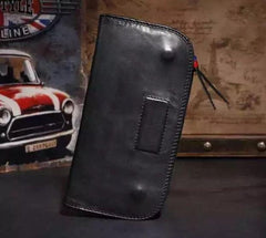 Genuine Leather Mens Cool billfold Long Leather Wallet Men Small Wallets Bifold for Men - imessengerbags