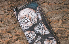 Handmade Leather Men Tooled Skull Halley Cool Leather Wallet Long Phone Wallets for Men