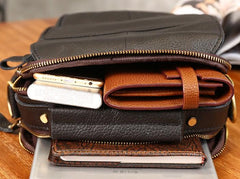 Cool Coffee Small Leather Mens Side Bag Messenger Bag Shoulder Bag for Men