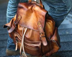 Handmade Cool Leather Mens Backpack Travel Backpacks Laptop Backpack for men