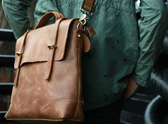 Vintage Mens Leather Briefcase Handbag Shoulder Bag Backpack for men