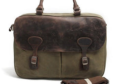 Mens Waxed Canvas Leather Briefcase Handbag Laptop Bag Business Bag for Men - imessengerbags