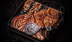 Handmade Leather Chinese Black&White Tooled Mens billfold Wallet Cool Leather Wallet Slim Wallet for Men - imessengerbags