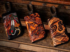 Handmade Leather Biker Mens Cool Car Key Wallet Coin Wallet Pouch Car KeyChain for Men - imessengerbags