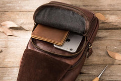 Coffee Leather Mens Sling Bag Sling Shoulder Bags Sling Backpacks for men - imessengerbags