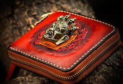 Handmade Mahākāla Leather Brown Biker Wallet Mens Cool Short Chain Wallet Trucker Wallet with Chain - imessengerbags