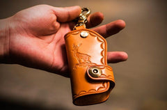 Handmade Leather Tooled Mens Cool Car Key Wallet Car Key Holder Car KeyChain for Men - imessengerbags