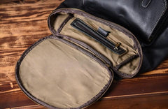 Genuine Leather Mens Cool Backpack Sling Bag Large Black Travel Bag Hiking Bag for men