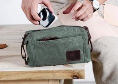 Large Canvas Green Mens Clutch Bag Zipper Wristlet Bag Phone Purse for Men