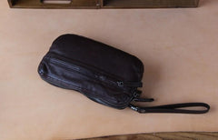 Handmade Genuine Leather Mens Cool Long Leather Wallet Zipper Clutch Wristlet Wallet for Men - imessengerbags