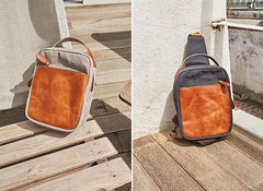 Cool Gray Canvas Leather Mens Sling Bag Chest Bag One Shoulder Pack for men - imessengerbags