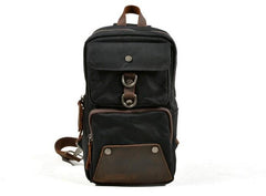 Cool Waxed Canvas Leather Mens Chest Bag Sling Bag One Shoulder Packs for men