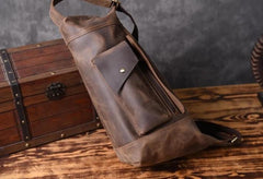 Genuine Leather Mens Cool Chest Bag Sling Bag Crossbody Bag Travel Bag Hiking Bag for men