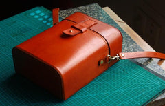 Handmade Brown Leather Mens Small Box Bag Shoulder Bag Messenger Bags for Men