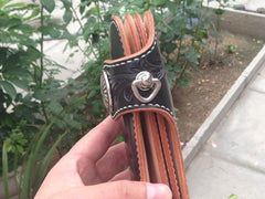 Handmade Leather Biker Wallet Tooled Floral Mens Cool Chain Wallet Trucker Wallet with Chain