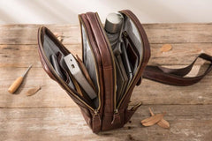 Coffee Leather Mens Sling Bag Sling Shoulder Bag Sling Backpacks for men