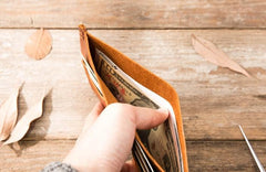 Handmade Leather Mens Small Wallets Bifold Vintage Slim billfold Wallet for Men - imessengerbags