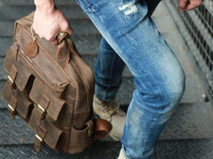 Vintage Coffee Mens Leather Backpacks Travel Backpacks Laptop Backpack for men