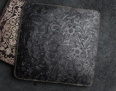 Handmade Leather Floral Mens Cool Travel Long Wallet Card Holder Card Slim Clutch Wallets for Men - imessengerbags