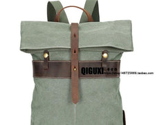 Cool Waxed Canvas Gray Leather Mens Backpack Canvas Travel Backpack Canvas School Backpack for Men