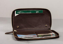 Coffee Leather Mens Zipper Travel Wallet Passport Wallet Clutch Wallets for Men - imessengerbags