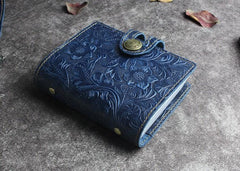 Handmade Leather Floral Mens Cool Short Wallet Card Holder Small Card Slim Wallets for Men