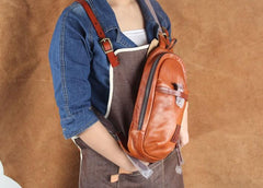 Genuine Leather Mens Cool Chest Bag Sling Bag Crossbody Bag Travel Bag Hiking Bag for men - imessengerbags
