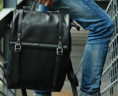 Black Leather Mens Backpack Travel Backpacks Laptop Backpack for men - imessengerbags