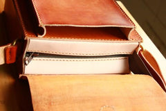 Handmade Vintage Brown Leather Mens School Shoulder Bags Messenger Bag for Men