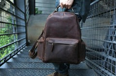 Vintage Coffee Mens Leather Backpack Travel Backpacks Laptop Backpack for men - imessengerbags