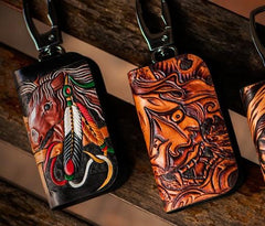 Handmade Leather Biker Mens Cool Car Key Wallet Coin Wallet Pouch Car KeyChain for Men - imessengerbags