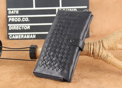 Genuine Leather Mens Cool Braided Wallet Long Leather Wallet Clutch Wristlet Wallet for Men - imessengerbags