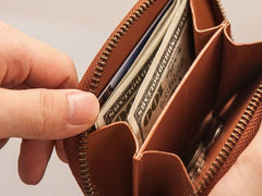 Vintage Leather Mens Small Wallet Zipper Card Coin Wallet for Men - imessengerbags