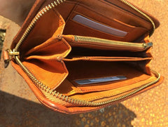 Handmade Genuine Rock Punk Leather Mens Cool Long Wallet Wristlet Bifold Clutch Wallet for Men