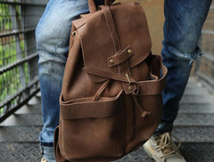 Cool Coffee Mens Leather Backpack Travel Backpacks Laptop Backpacks for men - imessengerbags