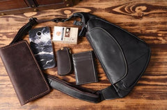 Genuine Leather Mens Cool Chest Bag Sling Bag Crossbody Bag Travel Bag Hiking Bag for men - imessengerbags