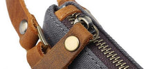 Cool Canvas Leather Mens Wristlet Bag Vintage Clutch Zipper Bag for Men