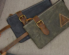 Cool Canvas Leather Mens Clutch Wallet Zipper Wristlet Bag Purse for Men