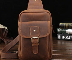Vintage Leather Mens Sling Shoulder Bags Sling Bag Chest Bag Sling Backpack for men - imessengerbags