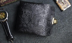 Handmade Leather Floral Mens Cool Short Wallet Card Holder Small Card Slim Wallets for Men - imessengerbags
