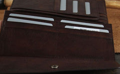 Genuine Leather Mens Cool Long Leather Wallet Zipper Clutch Wristlet Wallet for Men - imessengerbags