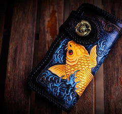 Handmade Leather Carp Mens Chain Biker Wallet Cool Leather Wallet With Chain Wallets for Men - imessengerbags