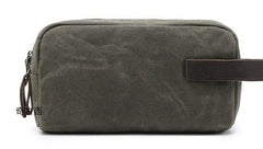 Cool Waxed Canvas Leather Mens Zipper Wristlet Bag Vintage Clutch Zipper Bag for Men - imessengerbags