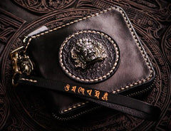 Handmade Leather Small Tooled Mens billfold Wallet Cool Chain Wallet Biker Wallet for Men