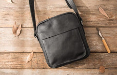 Black Small Leather Mens Shoulder Bags Messenger Bags for Men